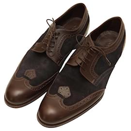 Louis Vuitton-Louis Vuitton Men's Blue Suede Brown Leather Brogues Oxfords Lace Up Shoes 8-Brown,Blue