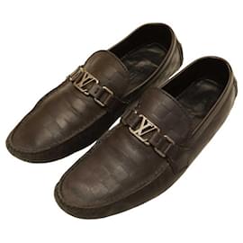 Louis Vuitton-Louis Vuitton Men's Gray Damier Leather LV logo Loafers Slip On Driver Shoes-Grey