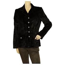 Moschino-Moschino Jeans Blazer con botones a presión y logo de terciopelo negro Talla de chaqueta 44-Negro