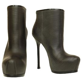 YSL Yves Saint Laurent Gray Snake Embossed leather Tribute ankle bootie EU 39 Black