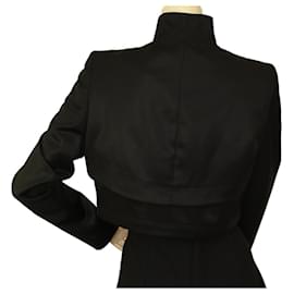 Zac Posen-Zac Posen Black 100% Wool High Neck Bolero Cropped Fashion Jacket size S-Black
