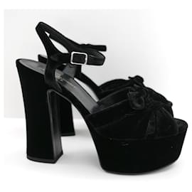 Saint Laurent-Saint Laurent Farrah Black Velvet Platform Sandals-Black