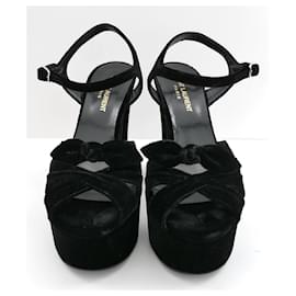 Saint Laurent-Saint Laurent Farrah Black Velvet Platform Sandals-Black