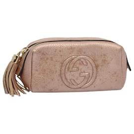Gucci-GUCCI Fringe Pouch Leather Pink 308634 auth 53804-Pink