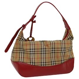 Autre Marque-Burberrys Nova Check Hand Bag Canvas Leather Beige Red Auth 53395-Red,Beige