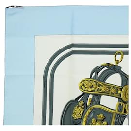 Hermès-HERMES CARRE 90 BRIDES de GALA Schal Seide Hellblau Weiß Auth 52944-Weiß,Hellblau