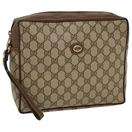 Gucci-GUCCI GG Canvas Clutch Bag PVC Leather Beige Auth ep1718-Beige