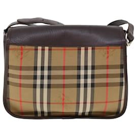 Autre Marque-Burberrys Nova Check Shoulder Bag Nylon Leather Brown Auth ti1220-Brown