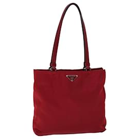 Prada-PRADA Einkaufstasche Nylon Leder Rot Auth 53709-Rot