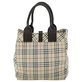 Burberry-BURBERRY Nova Check Blue Label Bolso de mano Lona Cuero Beige Marrón Auth 53790-Castaño,Beige