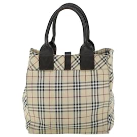 Burberry-BURBERRY Nova Check Blue Label Hand Bag Canvas Leather Beige Brown Auth 53790-Brown,Beige