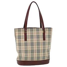 Burberry-BURBERRY Nova Check Tote Bag Canvas Leather Beige Red Auth 53247-Red,Beige