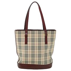 Burberry-BURBERRY Nova Check Tote Bag Canvas Leather Beige Red Auth 53247-Red,Beige