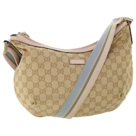 Gucci-GUCCI GG Canvas Sherry Line Shoulder Bag Beige Light Blue pink 181092 auth 53844-Pink,Beige,Light blue