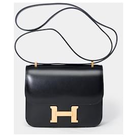 Hermès-Bolso HERMES Constance en cuero negro - 101462-Negro