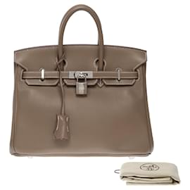 Hermès-Sac HERMES Birkin 25 en Cuir Étoupe - 101464-Taupe