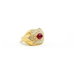 Christian Dior-Anel extravagante de diamantes Ruby TDD49 US4.75-Dourado