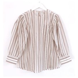 Brunello Cucinelli gestreifte Bluse mit Puffärmeln Beige