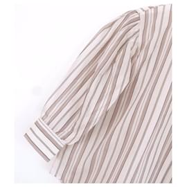 Brunello Cucinelli-Brunello Cucinelli striped puffed sleeve blouse-Beige