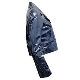 Autre Marque-Zeynep Arcay Blu / Giacca da moto in pelle stropicciata argento-Blu