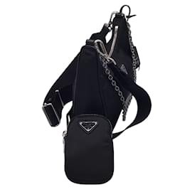 Prada-Prada Black Re-Edition 2005 Nylon Tessuto and Saffiano Leather Handbag-Black