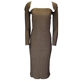 Autre Marque-Rokh Brown / Black Gingham Checkered Midi Dress-Brown
