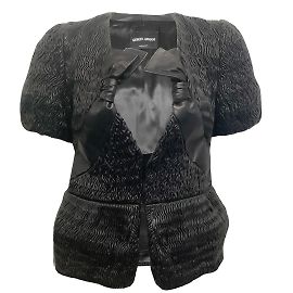 Giorgio Armani Black Leather Puckered Short Sleeved Jacket Black