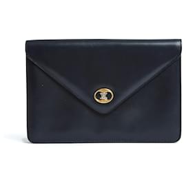 Céline-Vintage Triomphe Pocket Navy Silver Gold-Navy blue