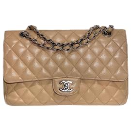 Chanel-Сaviar DBL FLP Mittelgroße Tasche-Beige