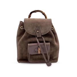 Gucci-Vintage Brown Suede Bamboo Small Backpack Shoulder Bag-Brown