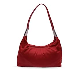 Prada-Rote Tessuto-Hobo-Tasche aus Nylon mit Lederriemen-Rot