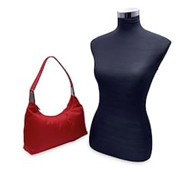 Prada-Red Tessuto Nylon Hobo Bag with Leather Strap-Red