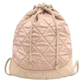 Chanel-Gesteppter Rucksack aus Satin mit Kordelzug-Pink