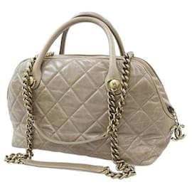 Chanel-Chanel Quilted Leather Bowler Bag Leather Handbag in Good condition-Brown