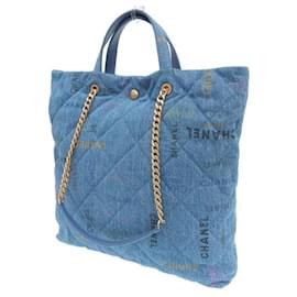 Chanel-Chanel CC matelassé Denim Mood Maxi sac cabas en jean AS3128 en bon état-Bleu