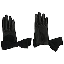 Louis Vuitton-Black leather and silk gloves-Black