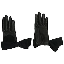 Louis Vuitton Luvas pretas de couro e seda Preto