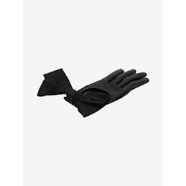 Louis Vuitton-Black leather and silk gloves-Black