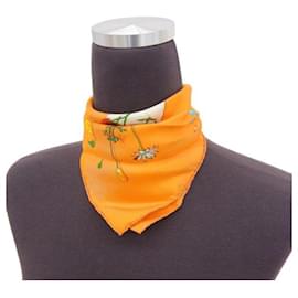 Hermès-Carré Des Fleurs la Dire Silk Scarf-Orange