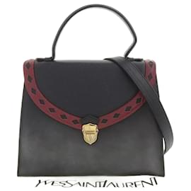 Yves Saint Laurent-Diamond Cut Leather Handbag-Black