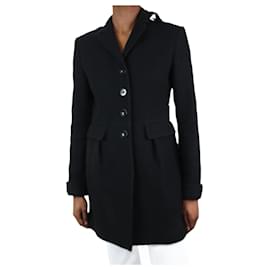 Burberry-Abrigo negro de lana con botones - talla UK 6-Negro