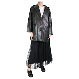 Autre Marque-Black faux-leather rose printed jacket - size FR 38-Black