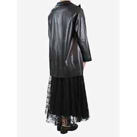 Autre Marque-Black faux-leather rose printed jacket - size FR 38-Black
