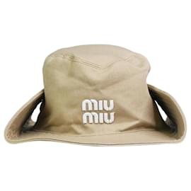 Miu Miu-Chapeau logo en jean beige-Autre