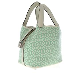 Hermès-Hermes Blanc Lucky Daisy Swift Picotin Serrure 18-Blanc
