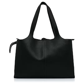Céline-Celine Black Leather Trifold Tote Bag-Black