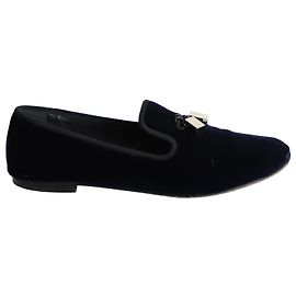 Giuseppe Zanotti Veronica Flat Loafers in Navy Blue Velvet Blue Navy blue