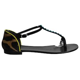 Giuseppe Zanotti-Giuseppe Zanotti Crystal-Embellished T-strap Flat Sandals in Multicolor Leather-Other,Python print