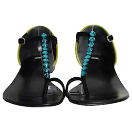 Giuseppe Zanotti-Giuseppe Zanotti Crystal-Embellished T-strap Flat Sandals in Multicolor Leather-Multiple colors