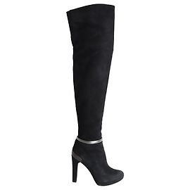 Fendi Over-the-Knee Heeled Boots in Black Suede Black